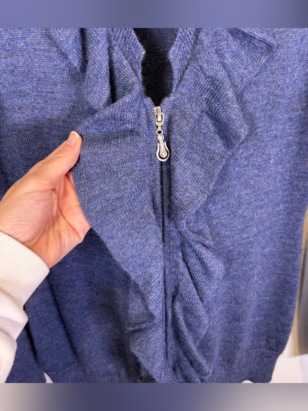 Classic Alpaca Ruffle Zip Front Sweater - Picture 4 of 7